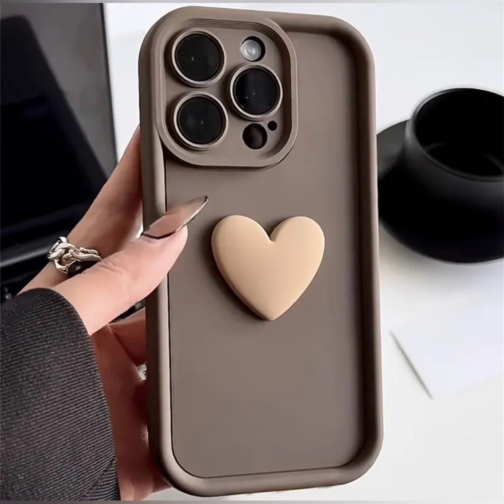 Iphone 15 Brown 3D Heart Silicone Phone Case - Picture 4 of 4